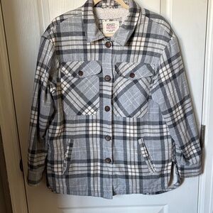 Ashley by 26 International Gray Checkered Sherpa Jacket